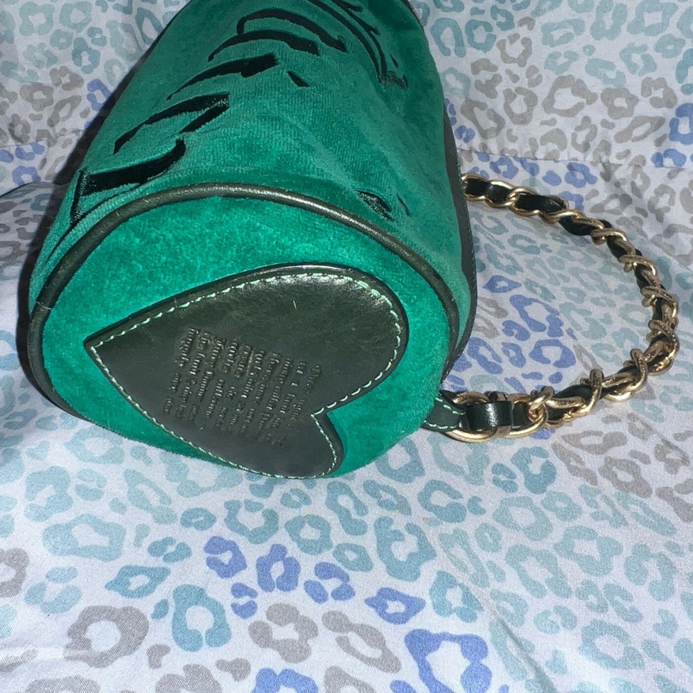 Vintage Green Juicy Couture Purse Handbag Barrel Bag Shoulder Bag Velour Y2K - Picture 3 of 8